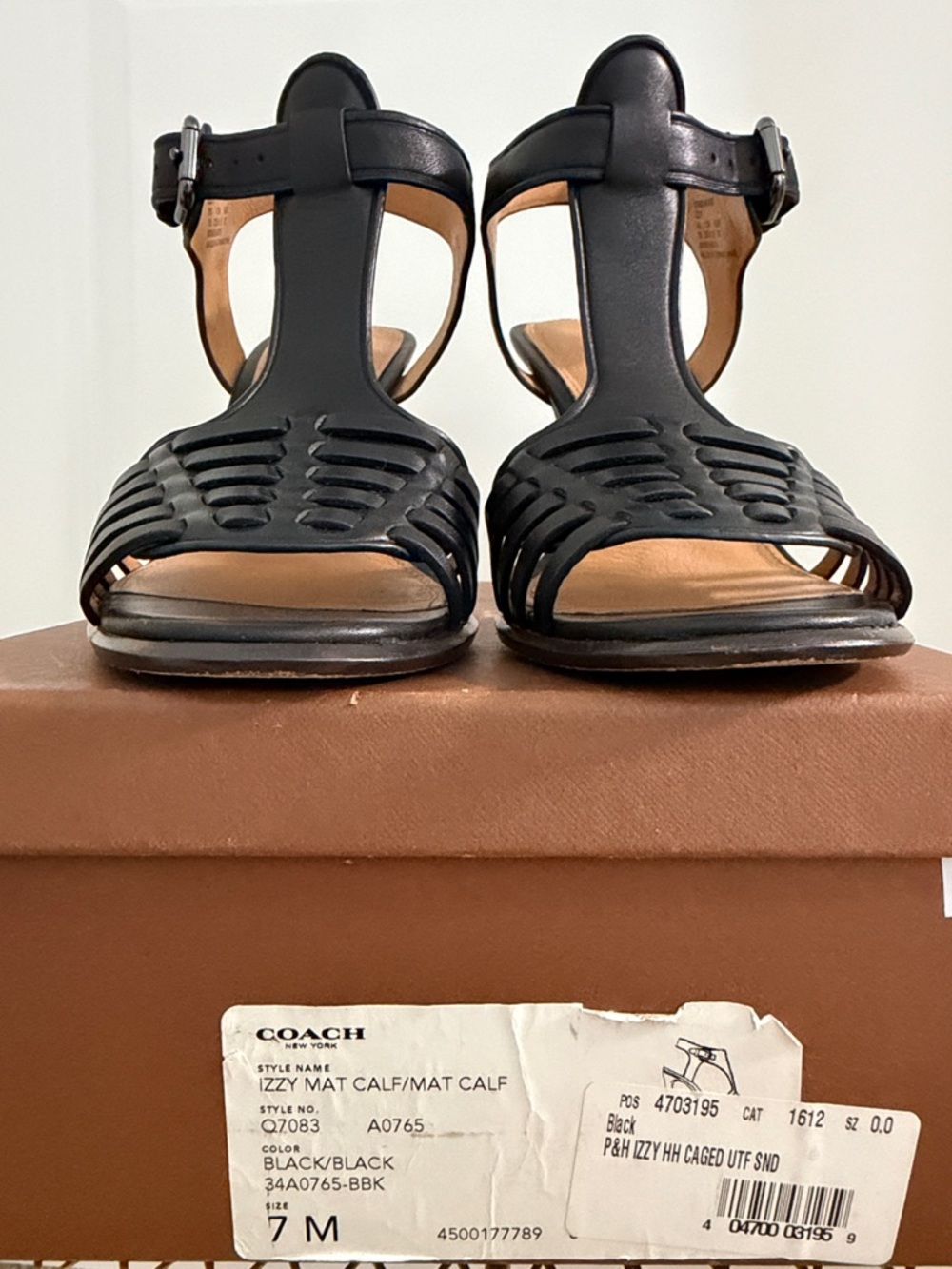 Coach Black Leather T-Strap High Heel Sandals - Picture 5 of 6